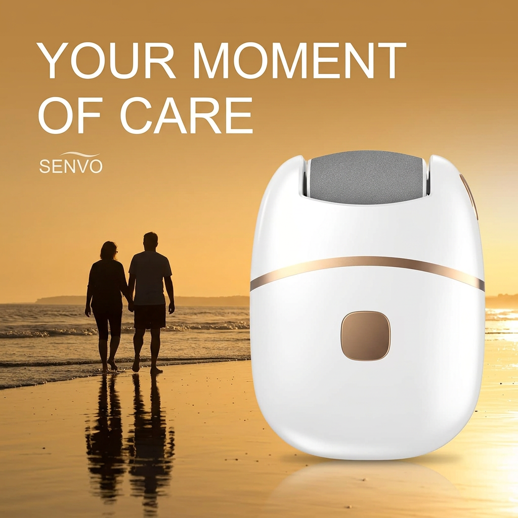 Senvo foot-care device with a warm beach sunset